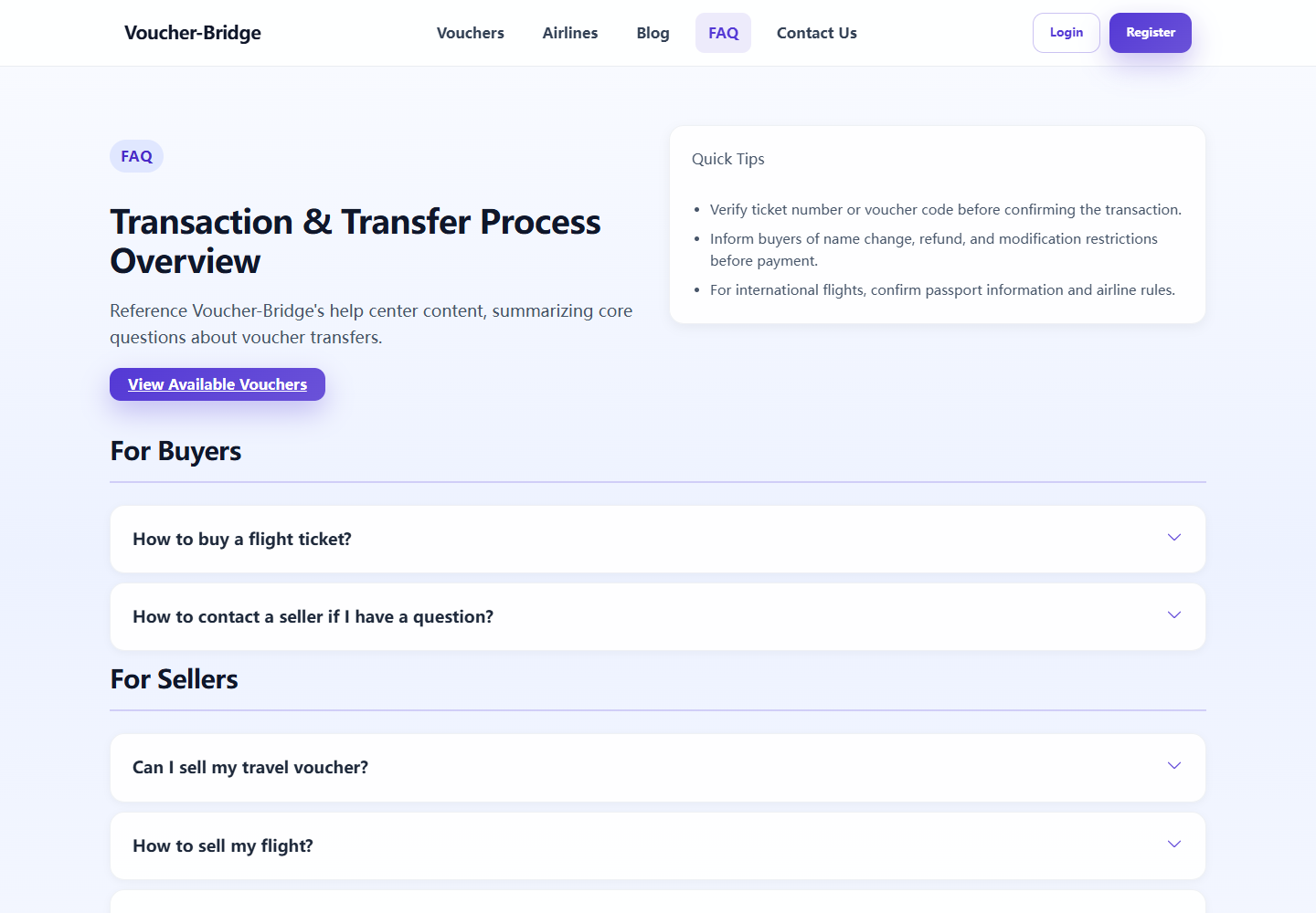 Voucher Bridge FAQ page